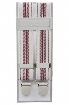 Grey and Burgundy Striped Trouser Braces With Large Clips